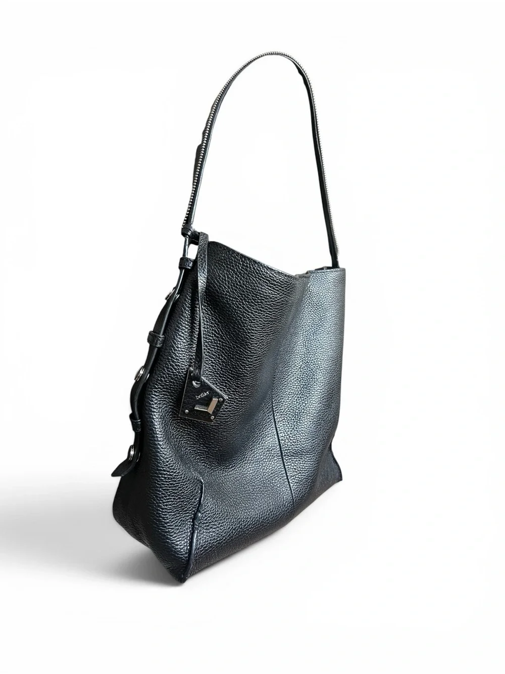 Botkier Soho Hobo Black Pebbled Leather Y2K Moto Shoulder Bag